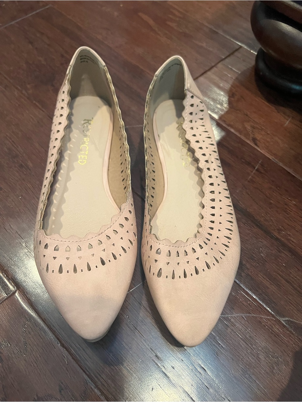 Restricted Blush Pointed Ballet Flats with Laser-Cut Detail